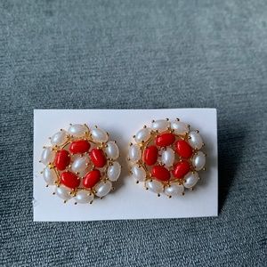 Red and white flower style earrings